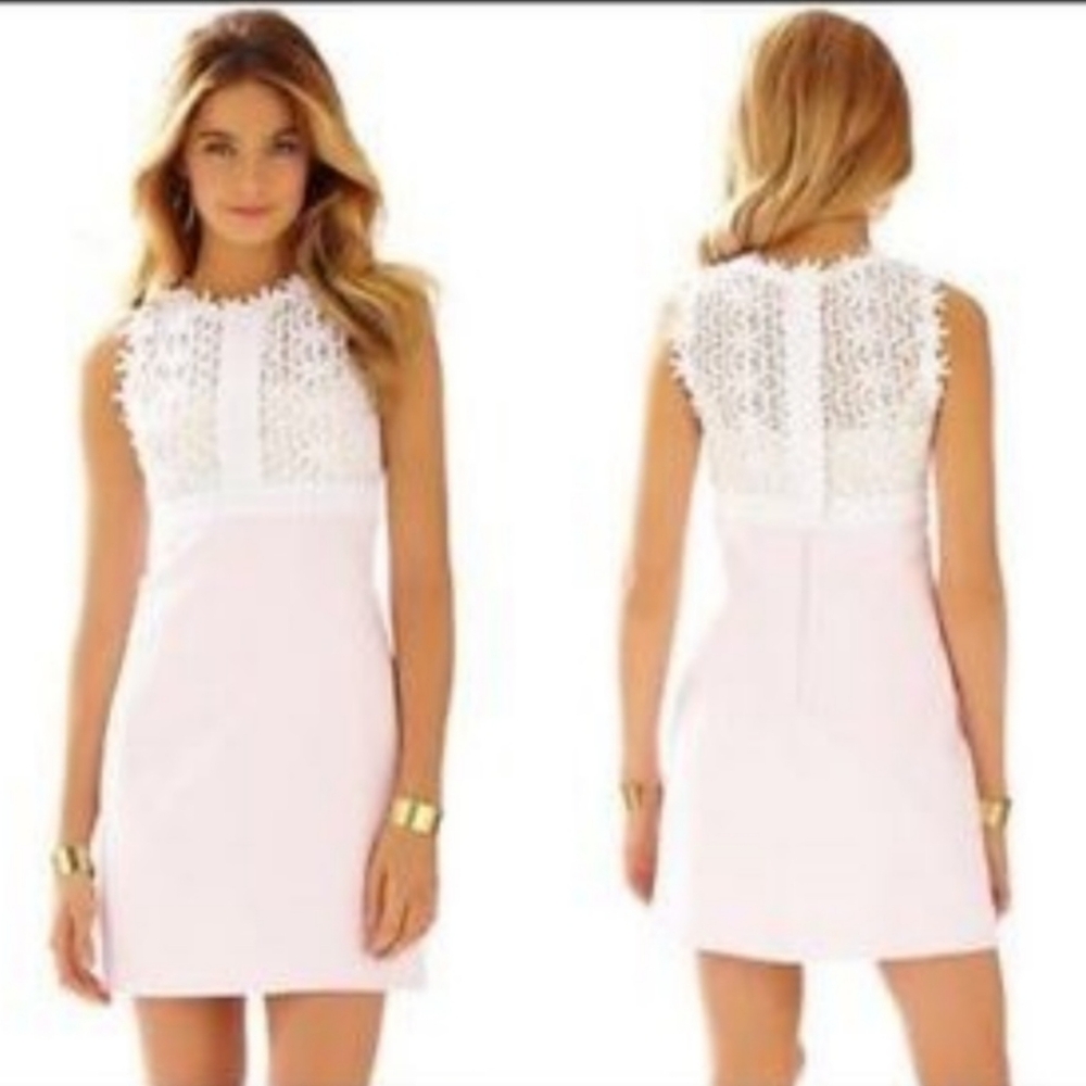 Lilly Pulitzer Breakers Shift Dress in Resort Lace White Pink Women's 10 - Picture 2 of 6